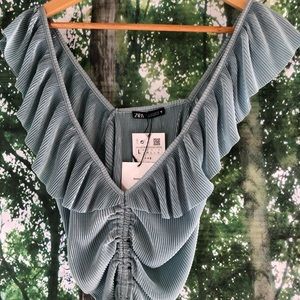 NWT Zara women top crop ruffle sleeveless Sz large